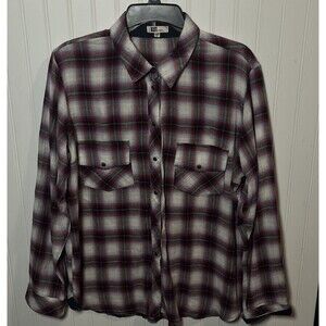 Kut from the Kloth Women’s Shirt Plaid Flannel Snap Button Up Western Red  XL